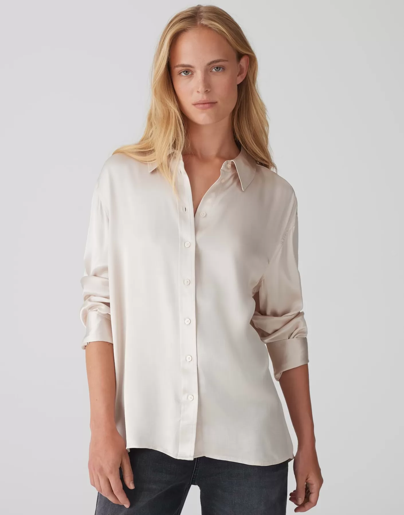 Meilleures Ventes<OPUS Commander Blouse En Satin Fenzy Beige En Ligne ivory