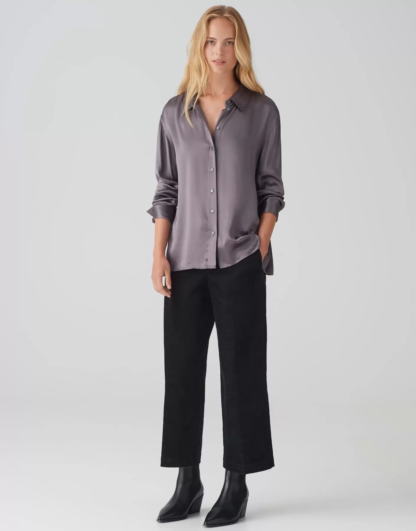 Chemisiers | Meilleures Ventes<OPUS Commander Blouse En Satin Fenzy Gris En Ligne graphite glaze