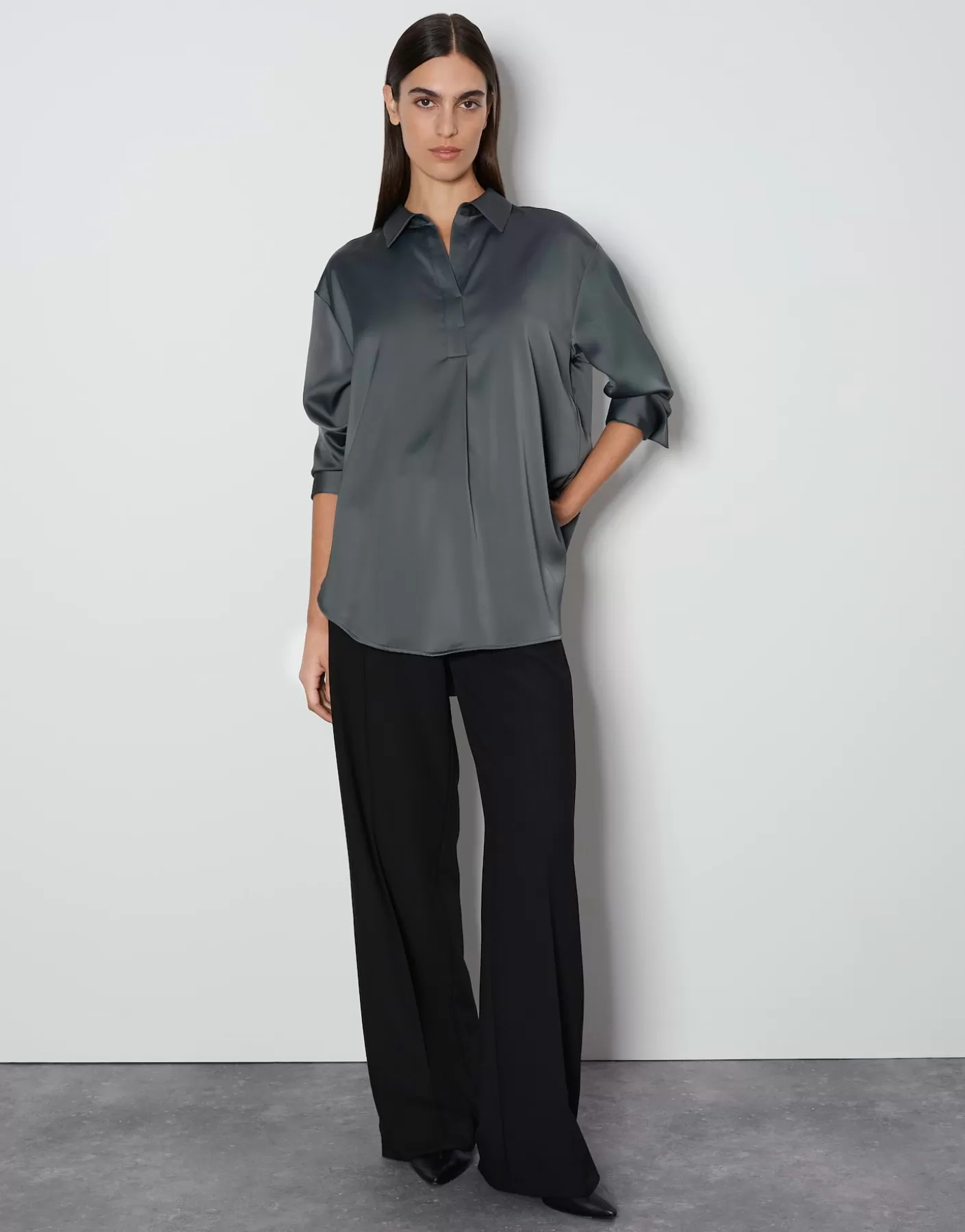 Chemisiers<OPUS Commander Blouse En Satin Zanza Gris En Ligne silver moon