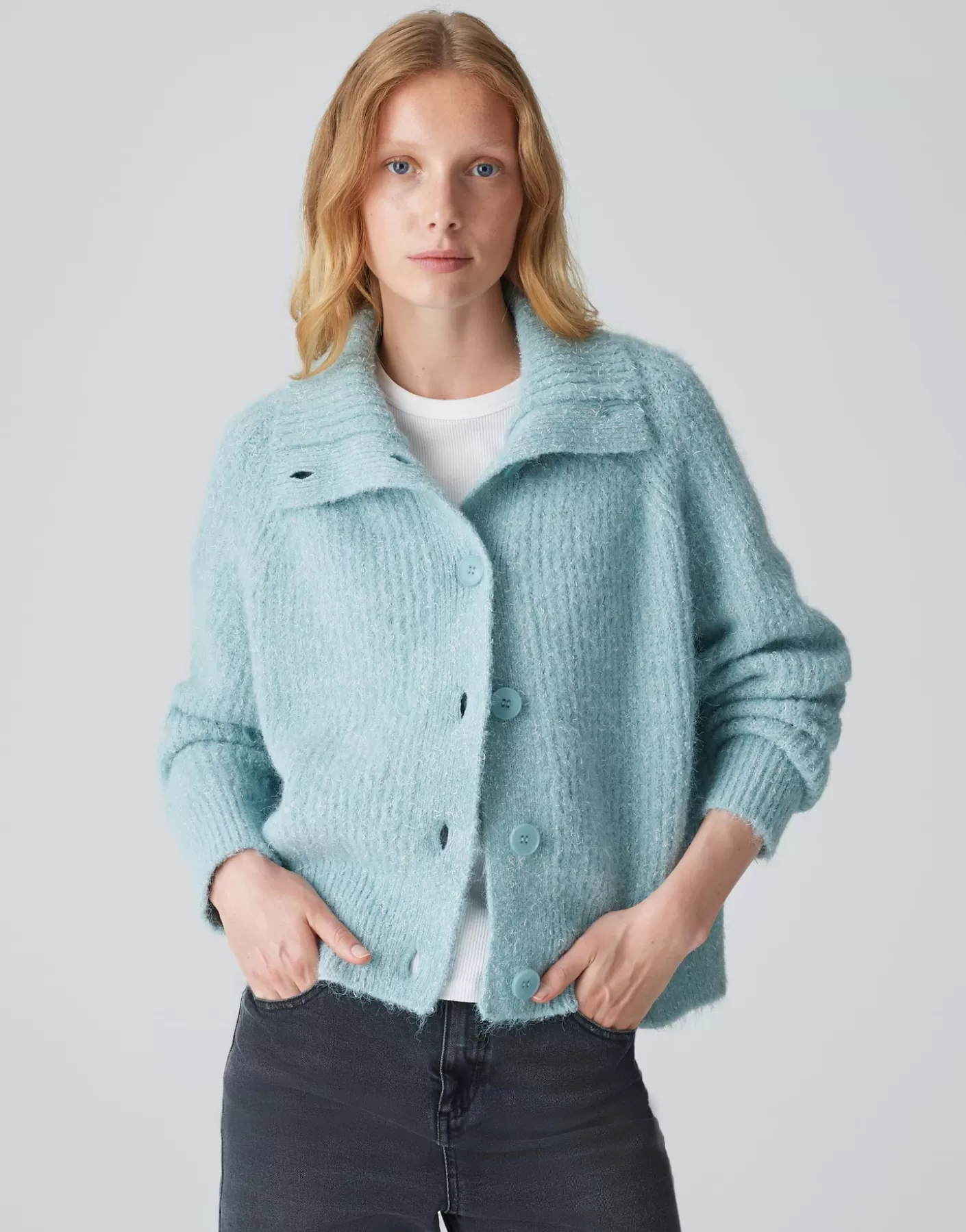 Maille<OPUS Commander Cardigan En Tricot épais Dazzi Bleu En Ligne glacier blue