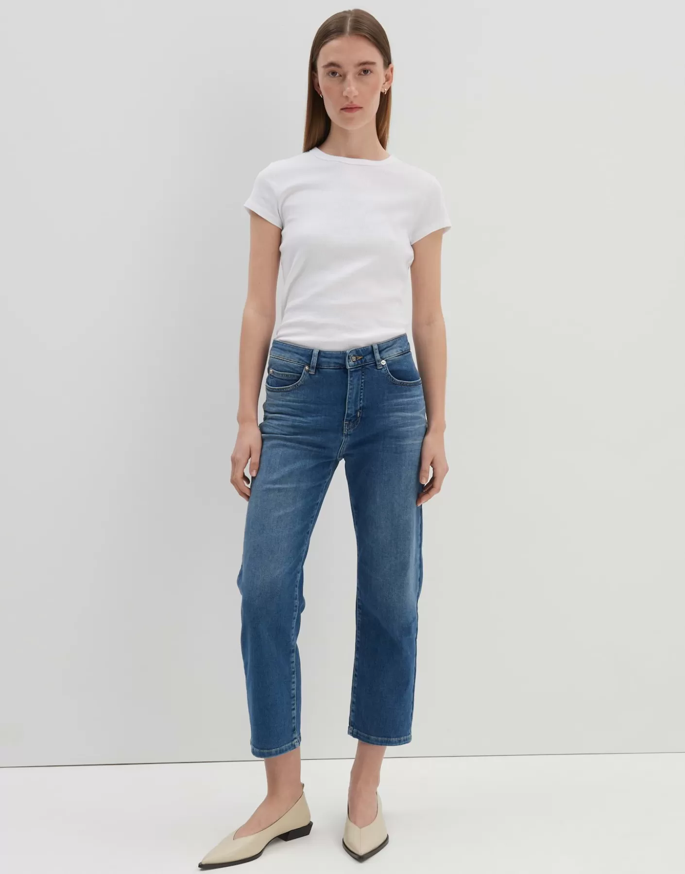 Jeans<OPUS Commander Jean Court Et Décontracté Corah Bleu En Ligne mid dusty blue