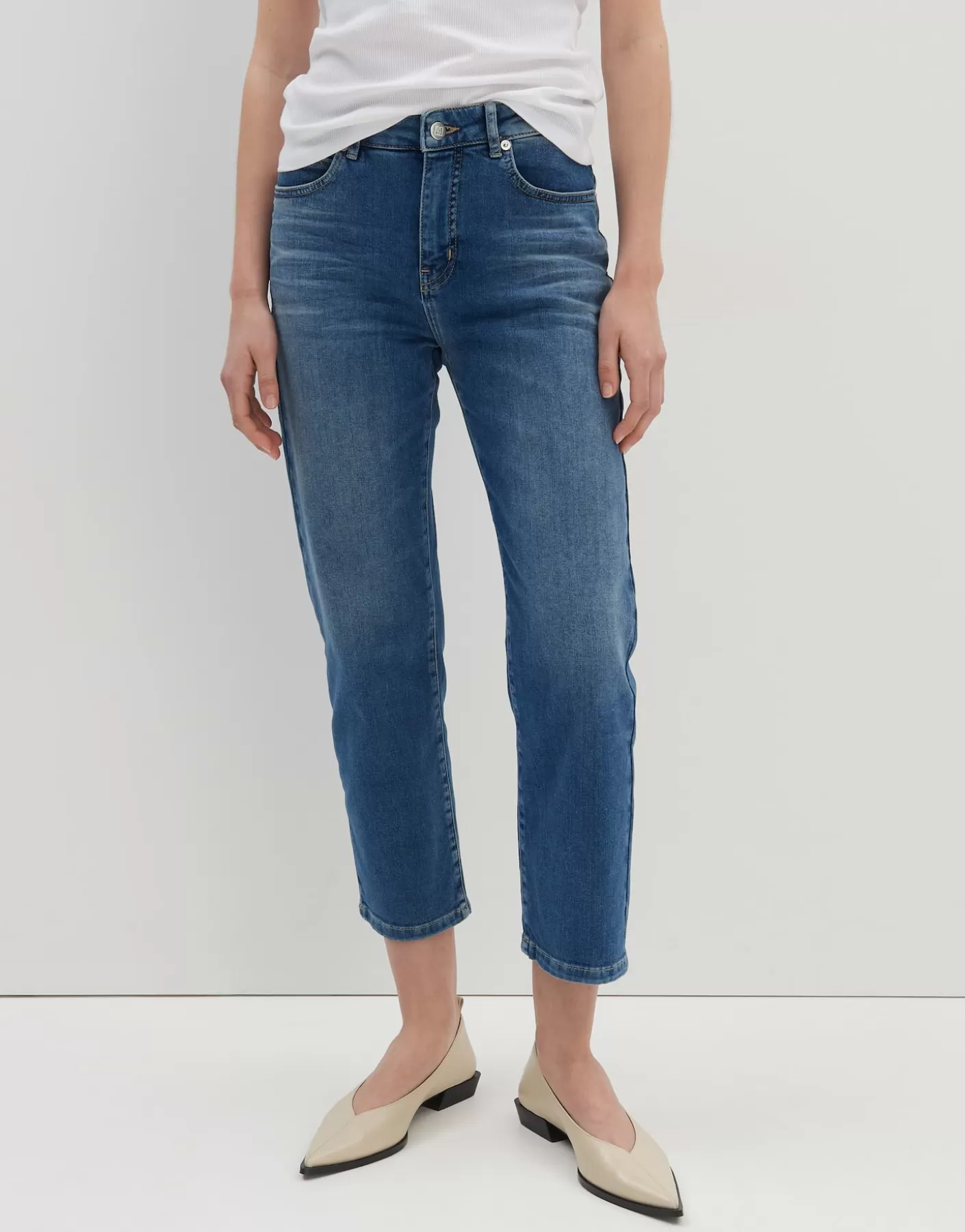 Jeans<OPUS Commander Jean Court Et Décontracté Corah Bleu En Ligne mid dusty blue