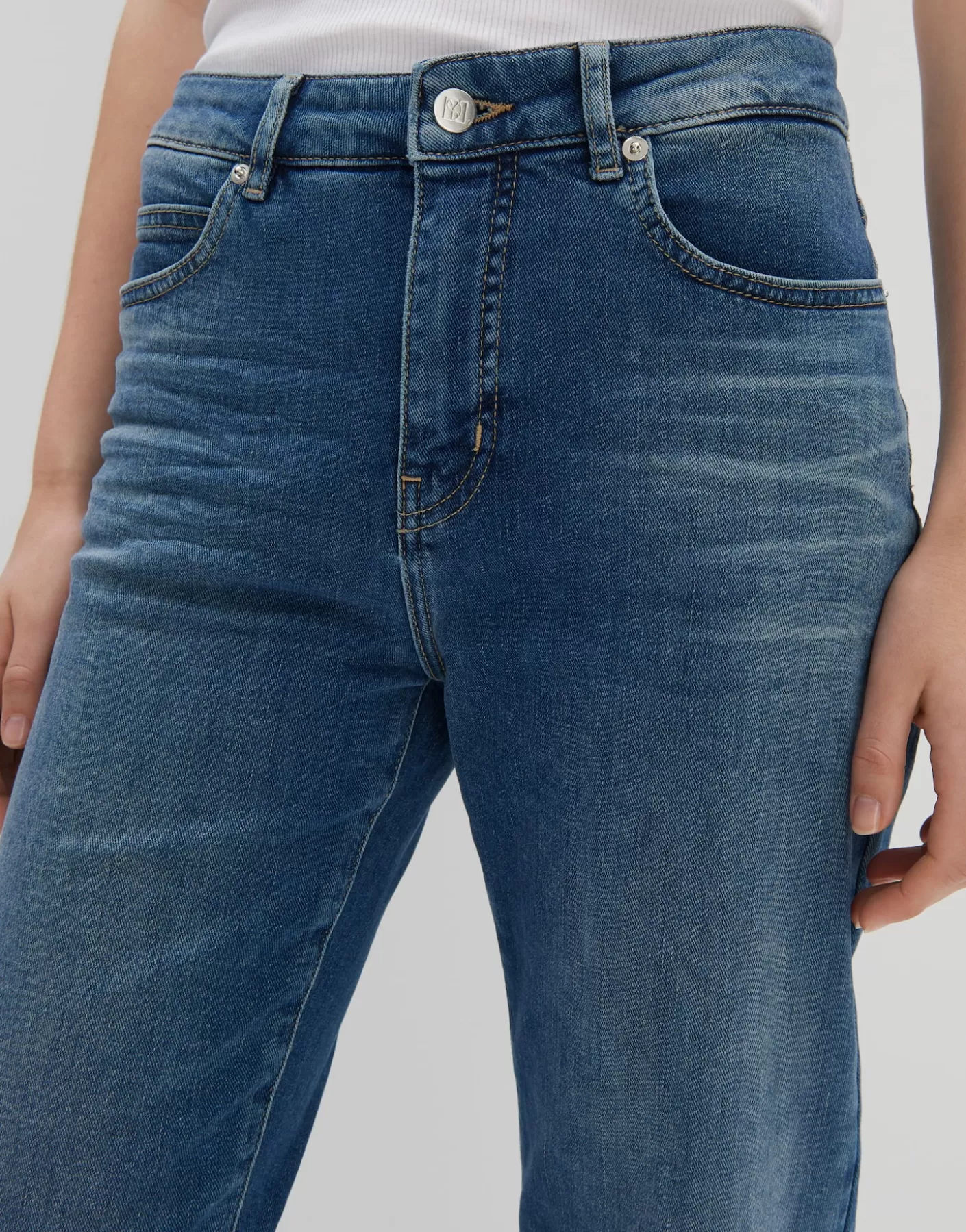 Jeans<OPUS Commander Jean Court Et Décontracté Corah Bleu En Ligne mid dusty blue