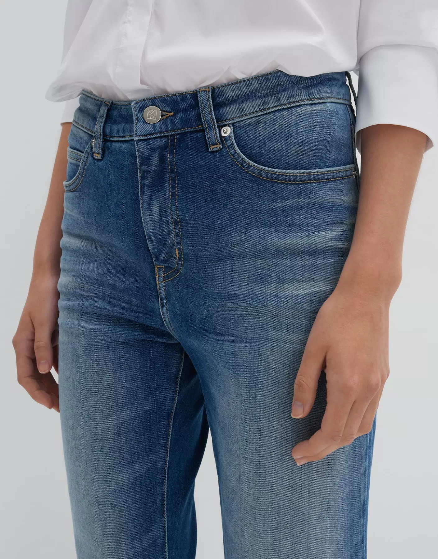 Jeans<OPUS Commander Jean Court Et Décontracté Corah Iconic Bleu En Ligne mid dusty blue