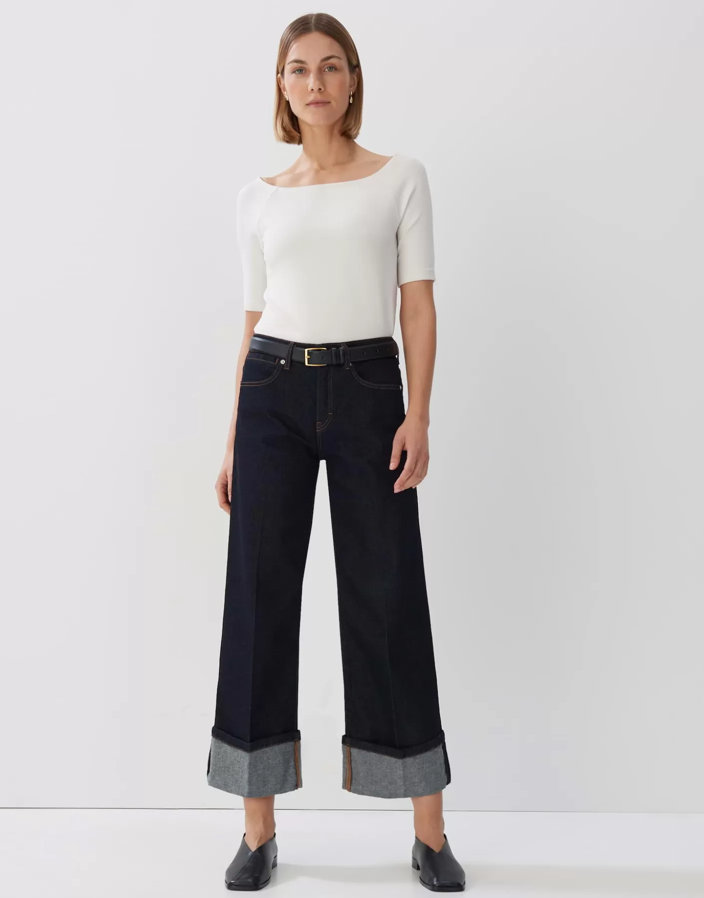 Jeans<OPUS Commander Jean Large Croisé Cellma Turn Up Bleu En Ligne dark rinsed blue