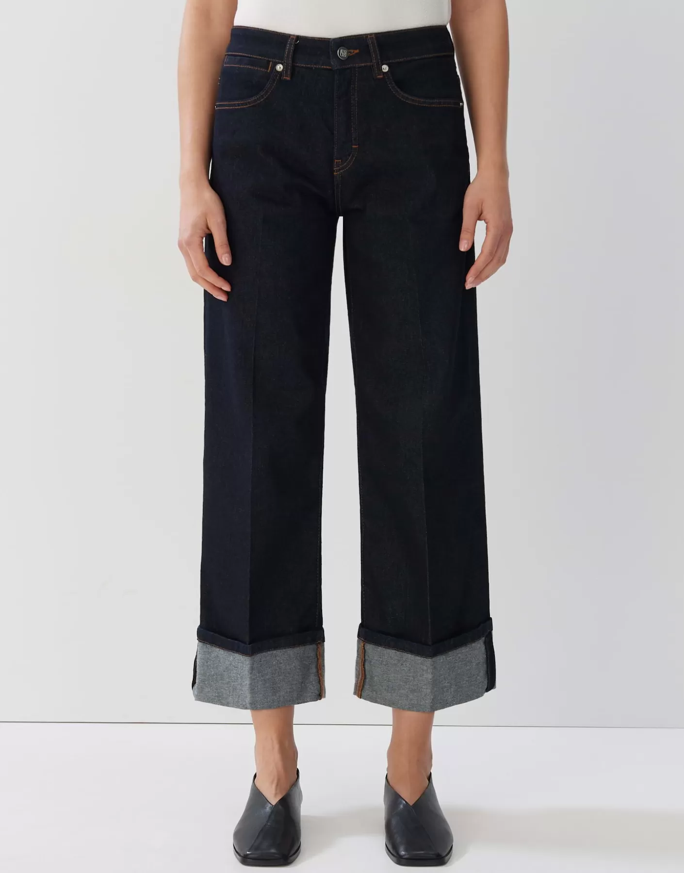 Jeans<OPUS Commander Jean Large Croisé Cellma Turn Up Bleu En Ligne dark rinsed blue
