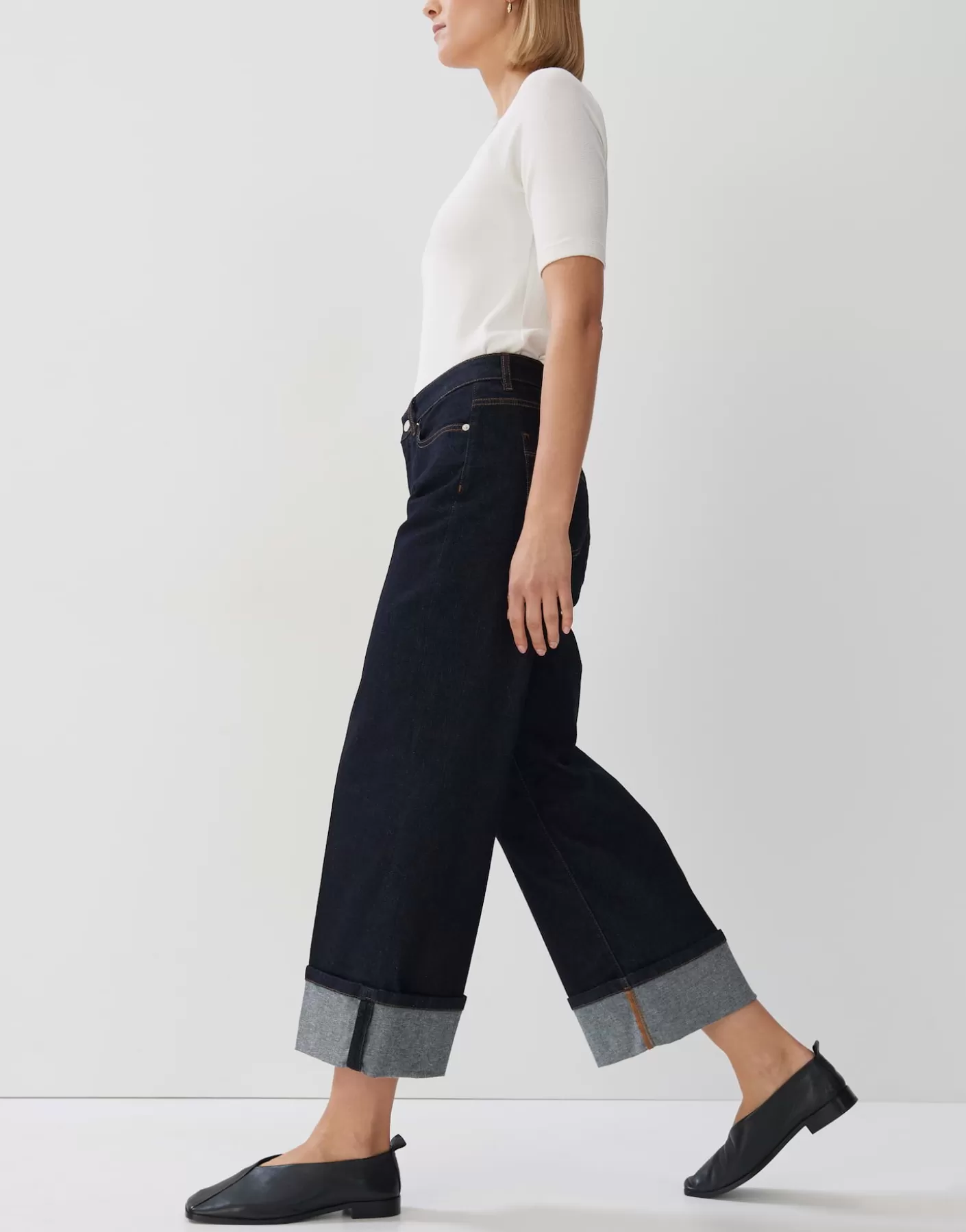 Jeans<OPUS Commander Jean Large Croisé Cellma Turn Up Bleu En Ligne dark rinsed blue