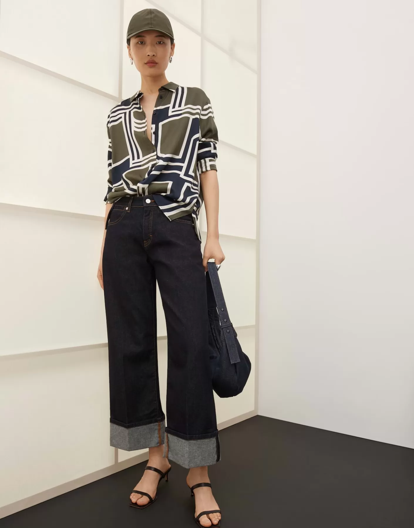 Jeans<OPUS Commander Jean Large Croisé Cellma Turn Up Bleu En Ligne dark rinsed blue