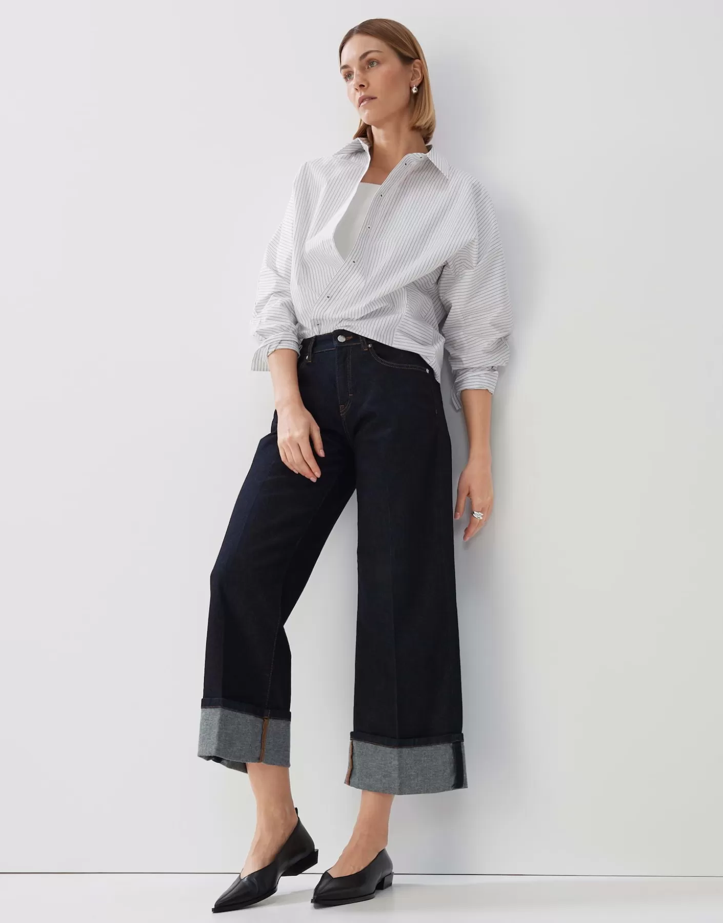 Jeans<OPUS Commander Jean Large Croisé Cellma Turn Up Bleu En Ligne dark rinsed blue
