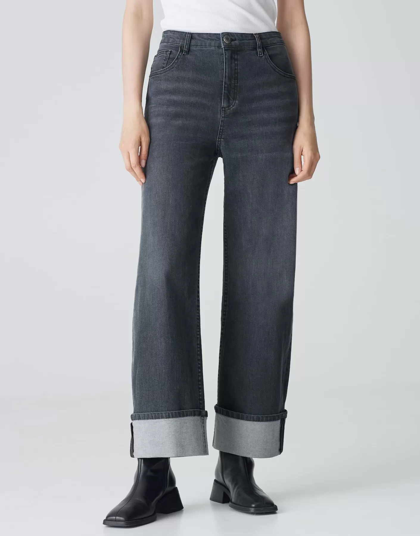Jeans<OPUS Commander Jeans à Jambe Large Marli Turn Up Gris En Ligne soft authentic grey