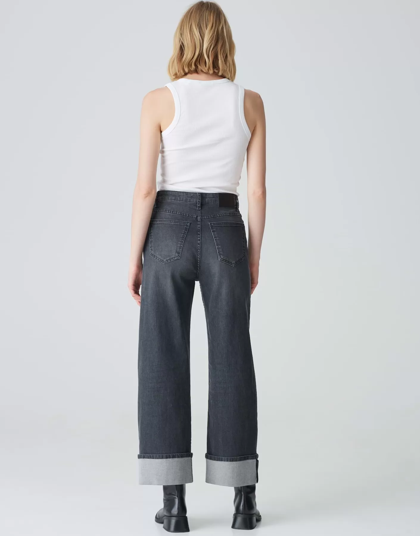 Jeans<OPUS Commander Jeans à Jambe Large Marli Turn Up Gris En Ligne soft authentic grey