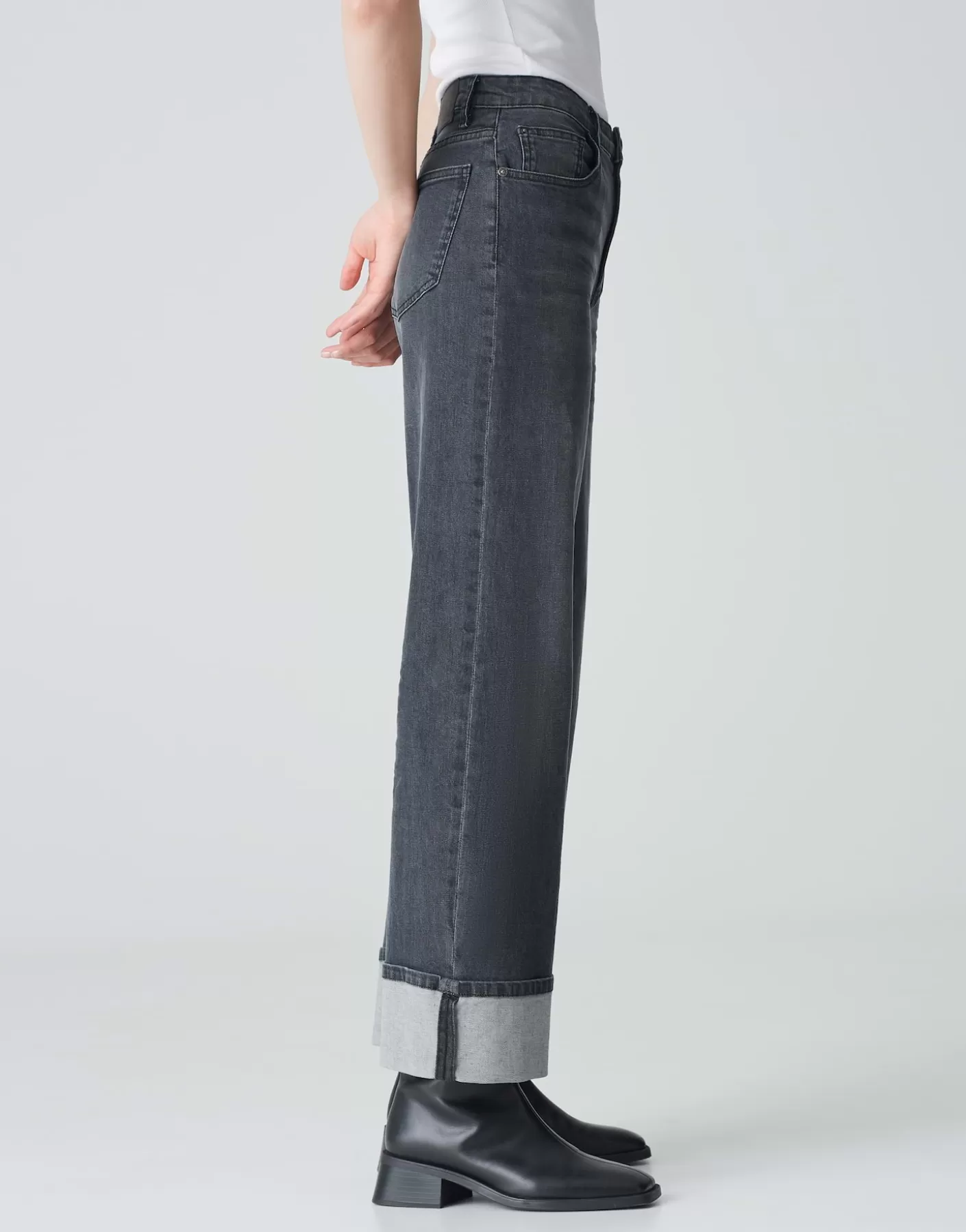 Jeans<OPUS Commander Jeans à Jambe Large Marli Turn Up Gris En Ligne soft authentic grey