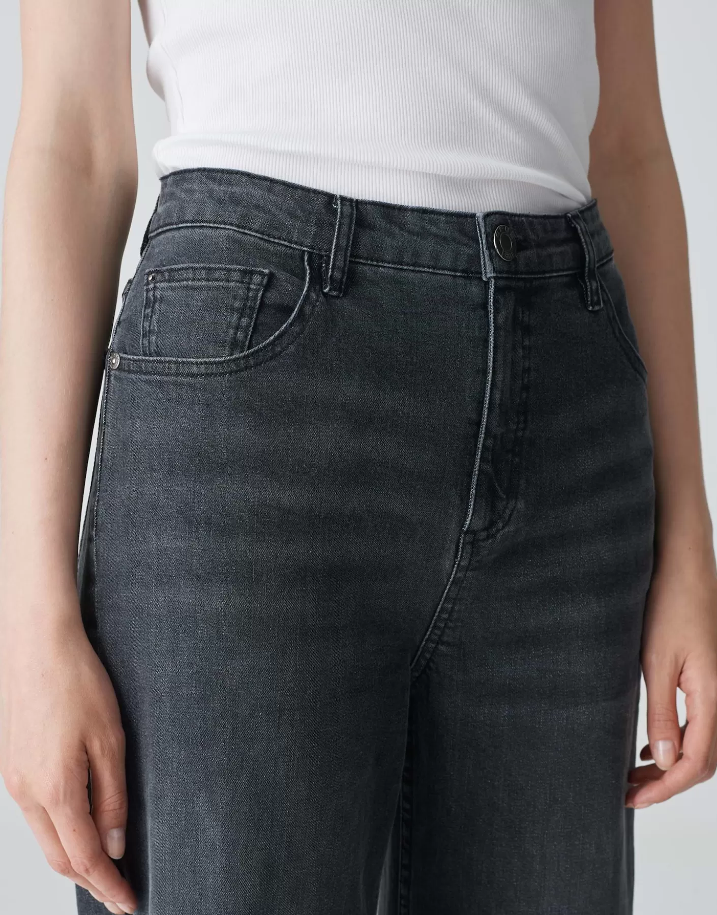 Jeans<OPUS Commander Jeans à Jambe Large Marli Turn Up Gris En Ligne soft authentic grey